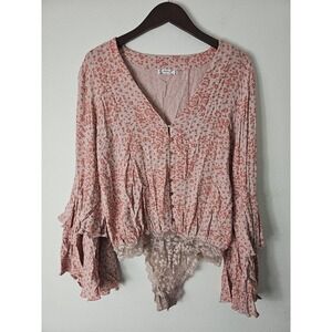 Intimately Free People Ditsy Floral Bodysuit Bell Sleeves Size S Small